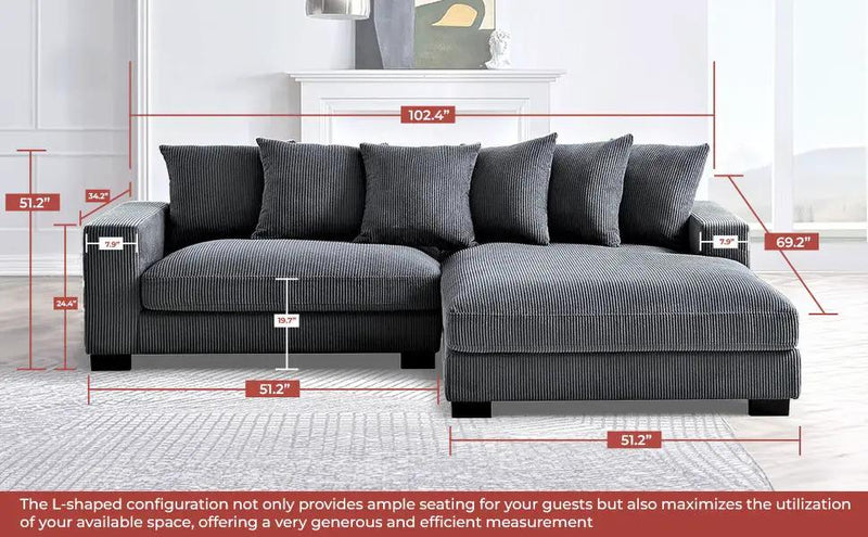 Luxe - Oversized 2 Piece Sectional Couches For Living Room, L Shaped Sofa With Chaise by HouseOfZazla