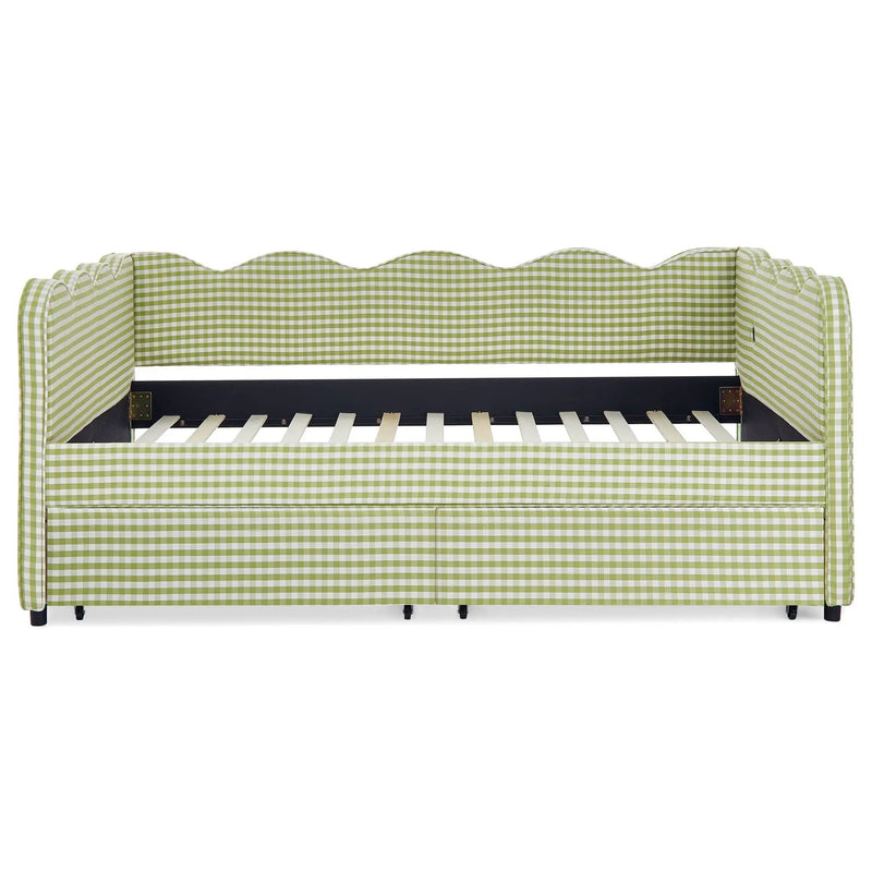 Gingham Daybed With USB Charging Port, Wave-Shaped Design by Unique Piece Furniture