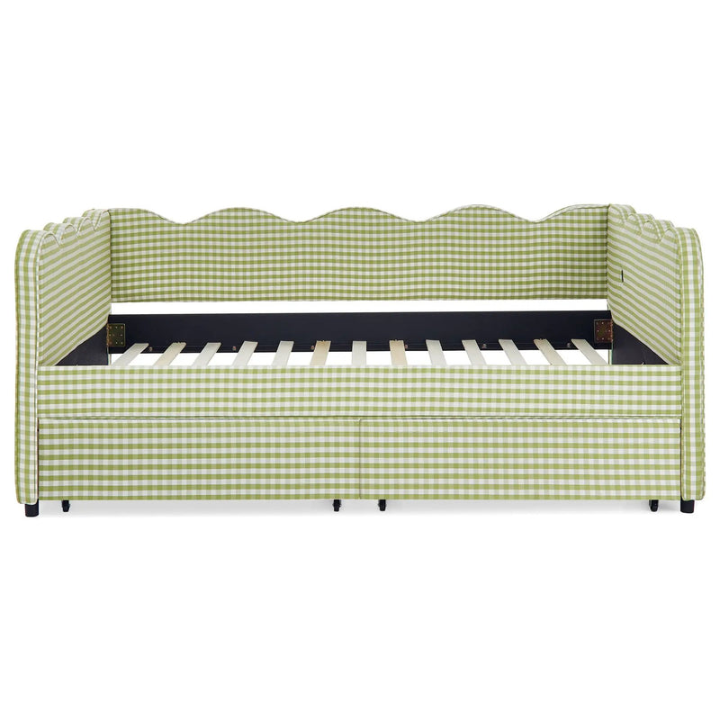 Gingham Daybed With USB Charging Port, Wave-Shaped Design by HouseOfZazla