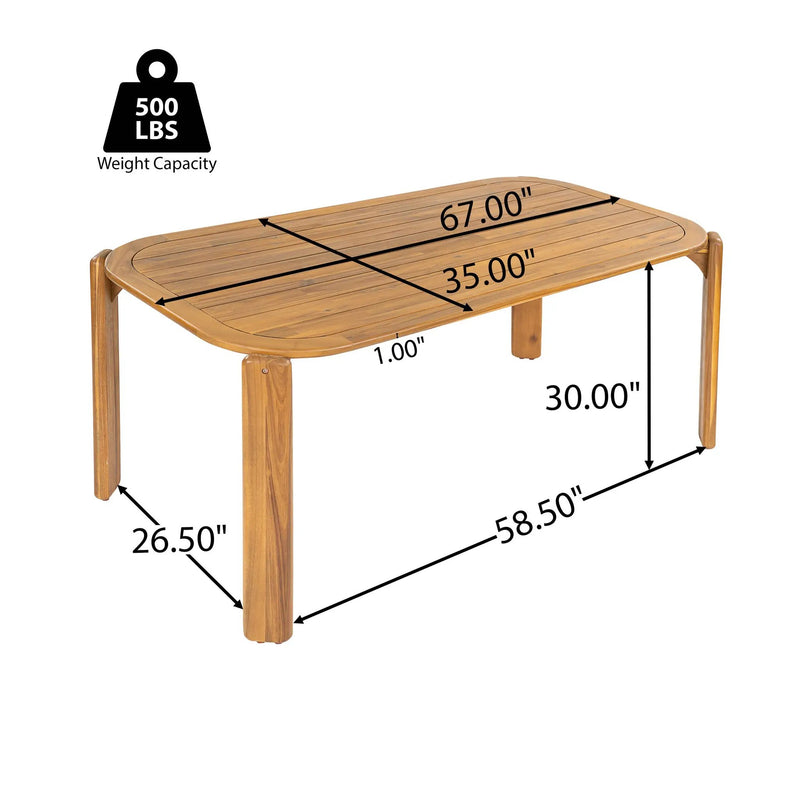 Kaja Outdoor Acacia Wood Dining Table, Teak Finish with Slat Design by HouseOfZazla