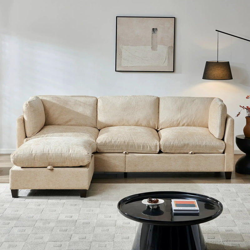 96.5" L Shape Sectional Couch with Ottoman by HouseOfZazla
