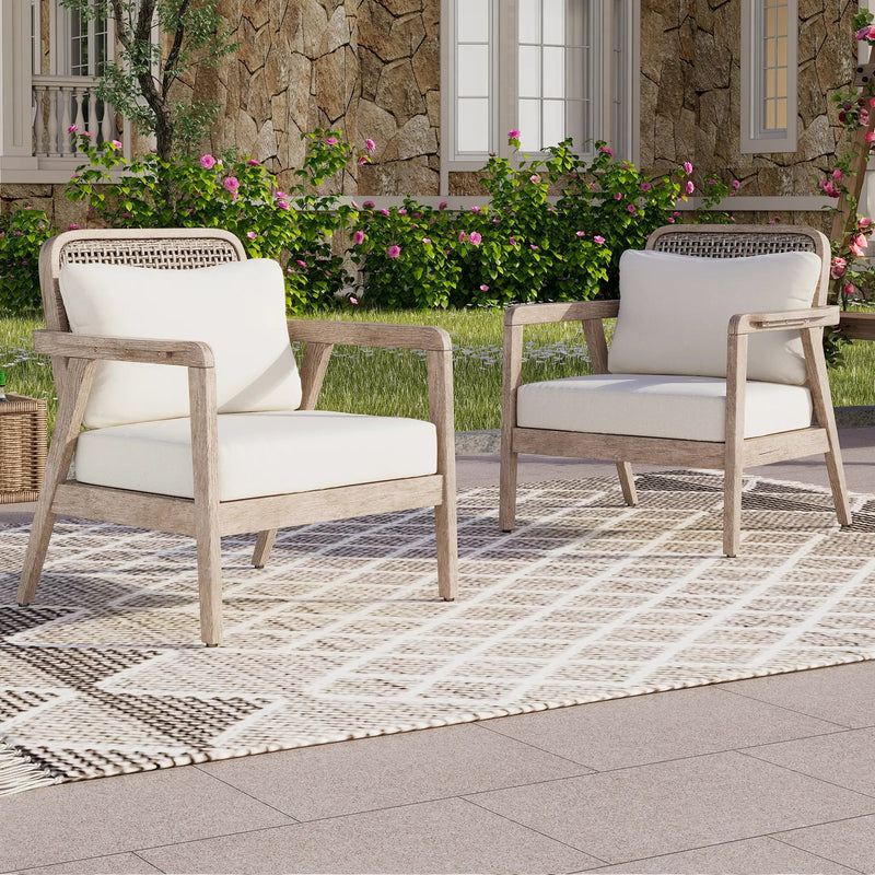 Set of 2 Outdoor Acacia Wood Patio Club Chairs with Waterproof Cushions by HouseOfZazla