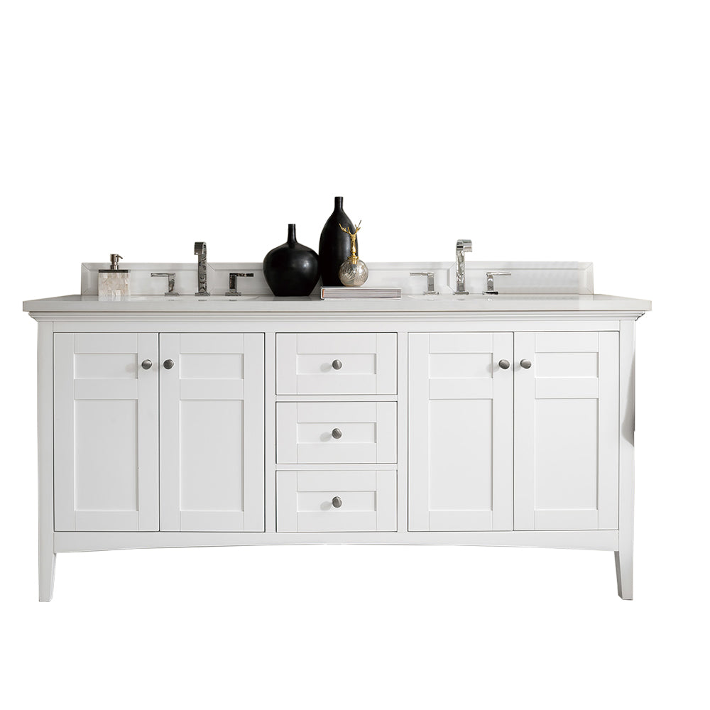 James Martin Palisades 72" Double Bathroom Vanity, Bright White with White Zeus countertop