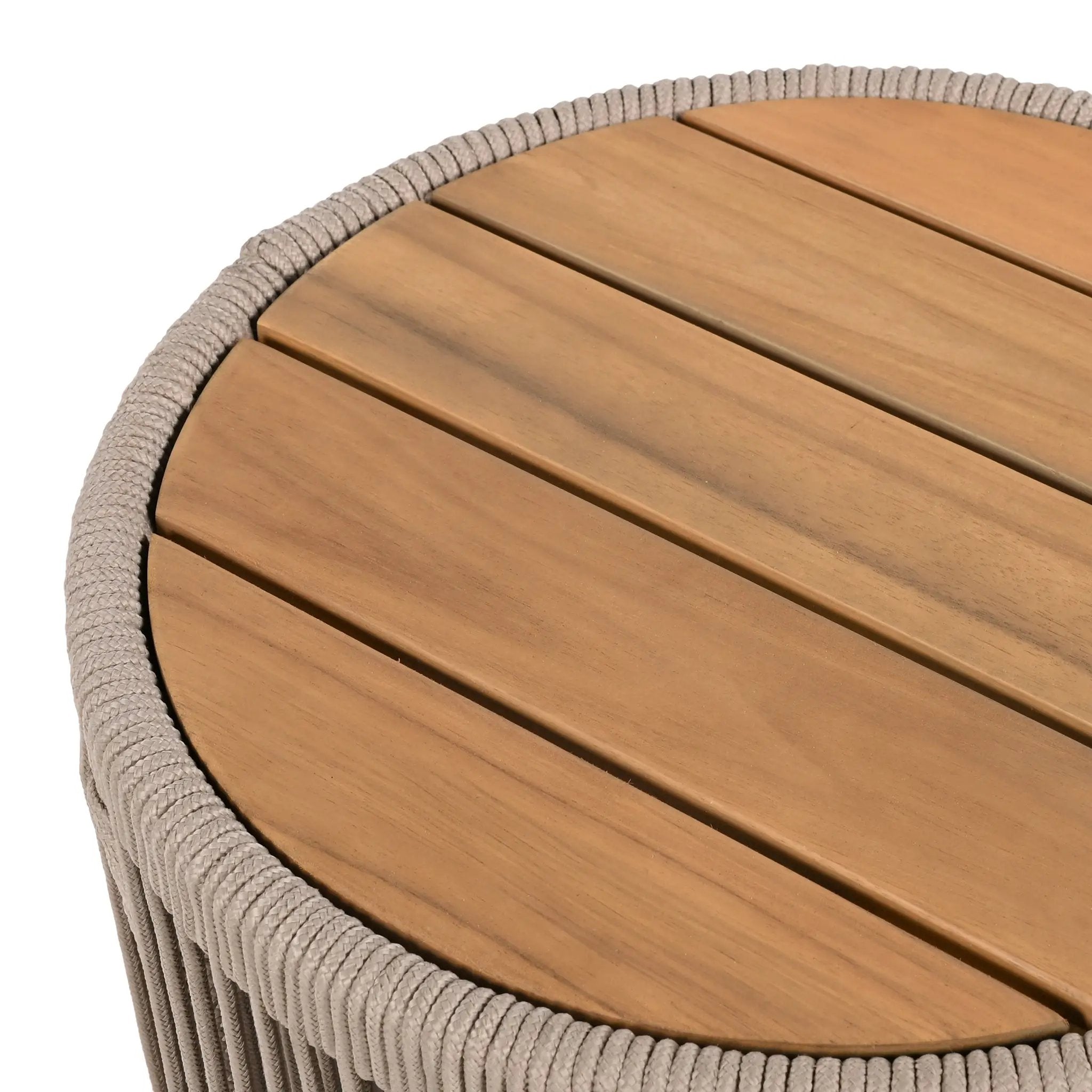 Outdoor Rope Chaise Lounge Set with Adjustable Backrest and Teak Look Side Table by HouseOfZazla