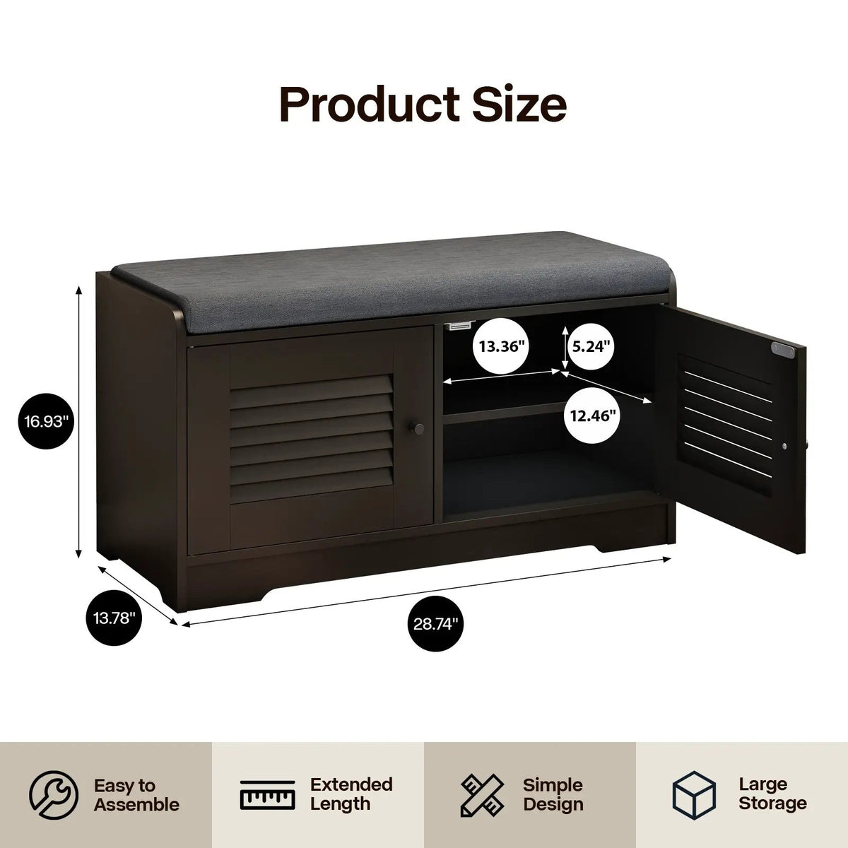 28.74" Shoe Storage Bench with 2 Door Cabinet by HouseOfZazla