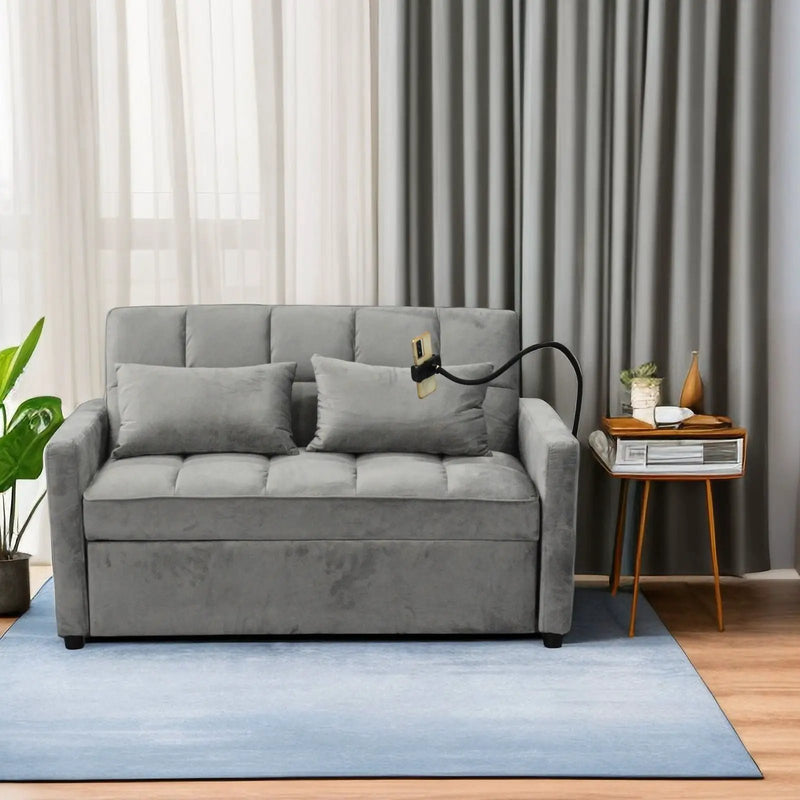 3 In 1 Convertible Sleeper Sofa Bed, Modern Fabric Futon Sofa Couch Pullout Bed, Adjustable Backrest With Three USB Ports, Two Side Pockets, Two Cup Holders And Swivel Phone Holder by Unique Piece Furniture
