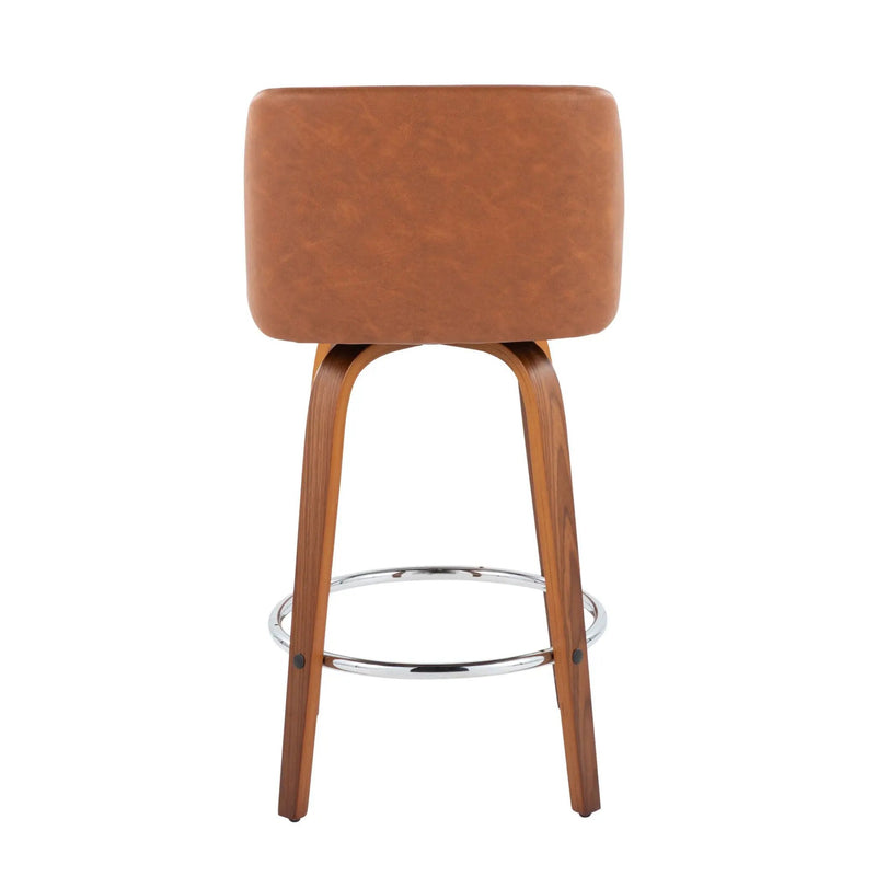 Toriano - Contemporary Fixed Height Counter Stool With Swivel & Round Footrest (Set of 2) - Walnut / Camel by Unique Piece Furniture