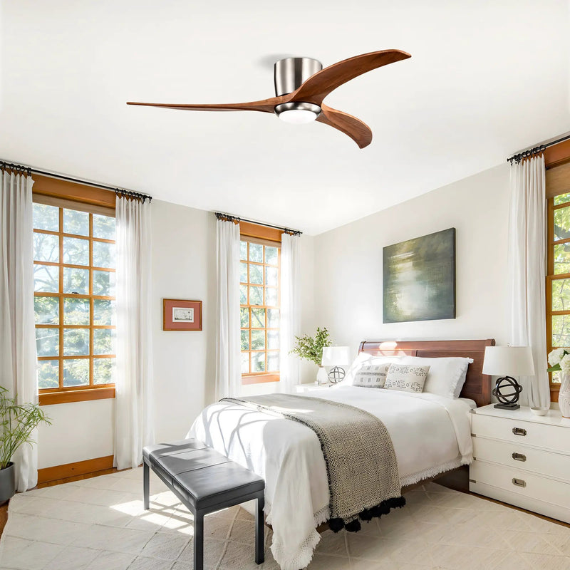 52" Flush Mount Fan Light with Solid Wood Blades and Remote Control by HouseOfZazla