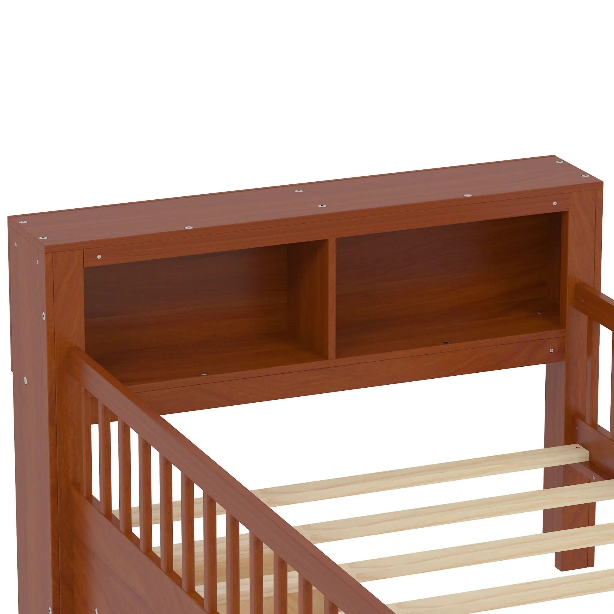 Bed With Headboard Storage Rack, 2 Under Bed Drawers, 3 Side Guardrails For Safety by HouseOfZazla