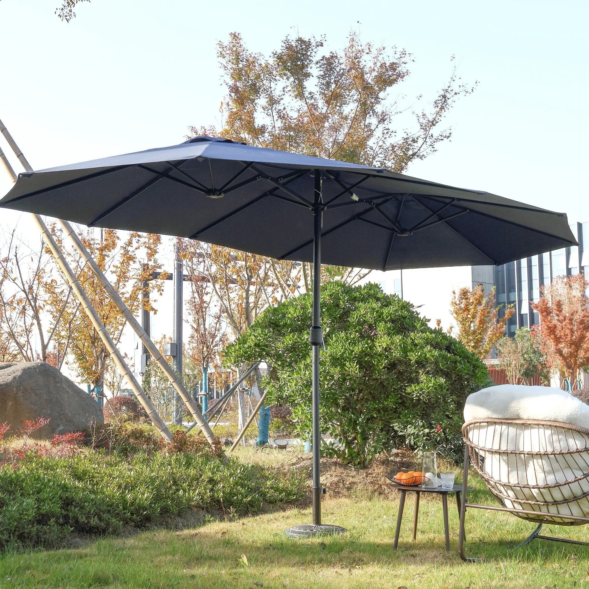 14.8 Ft Double Sided Outdoor Umbrella Rectangular Large with Crank (Navy Blue) (No Base) by HouseOfZazla