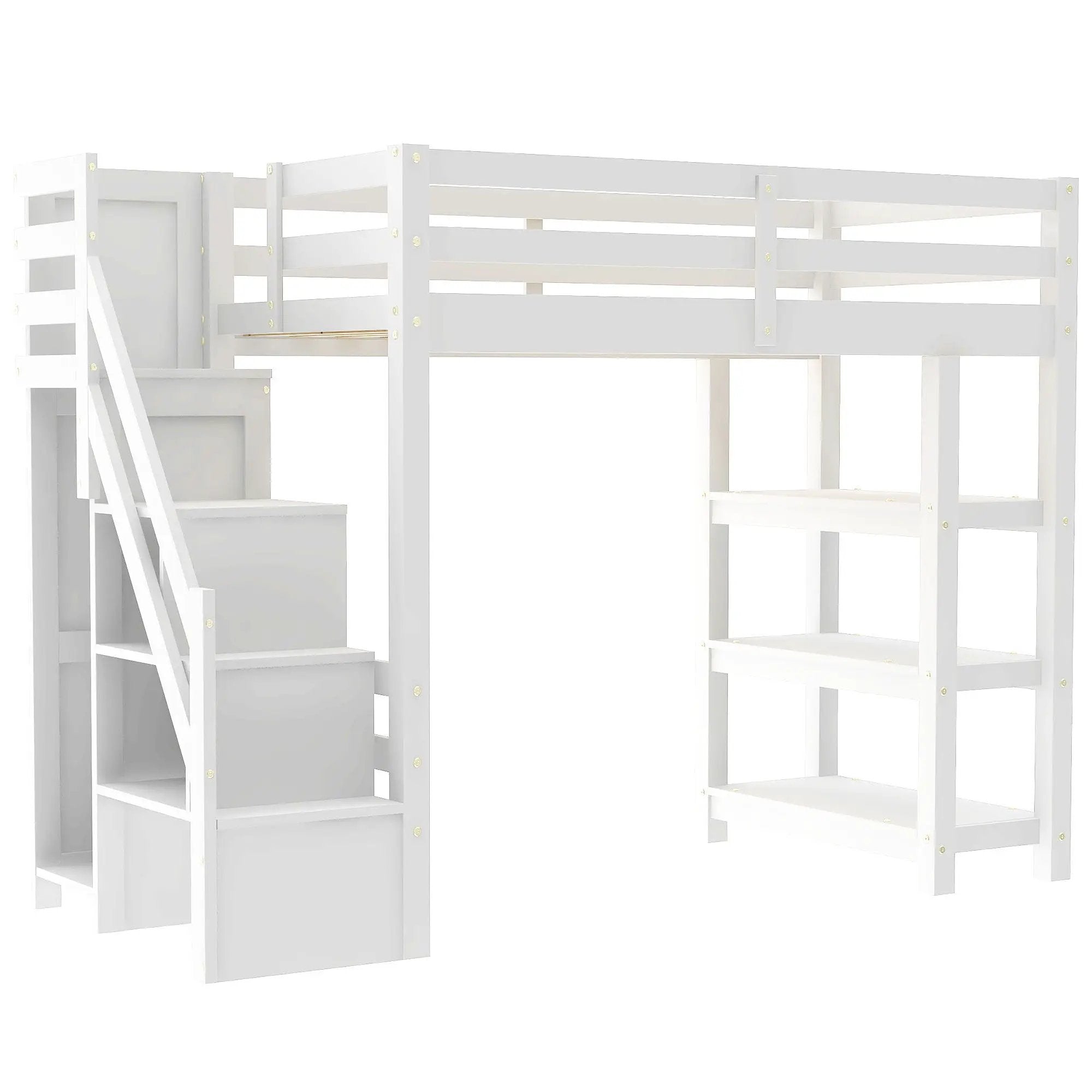 Loft Bed With 4 Layer Shelves, Storage Staircase, Small Wardrobe And LED Light by Unique Piece Furniture