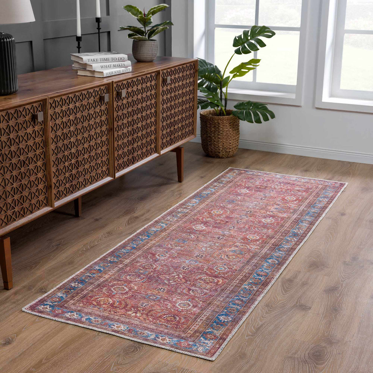 Rust Baki Traditional Washable Area Rug - Clearance, installed in a room