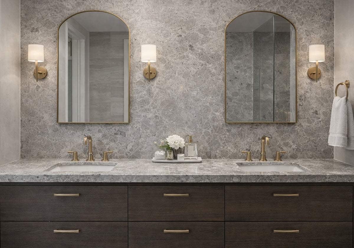 Baltic Gray Honed Marble Slab Random room scene