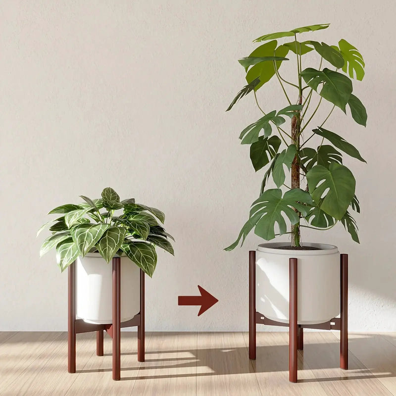 Bamboo Adjustable Plant Stand, 8-12 Inches, Reddish Brown Indoor Planter by House Of Avana