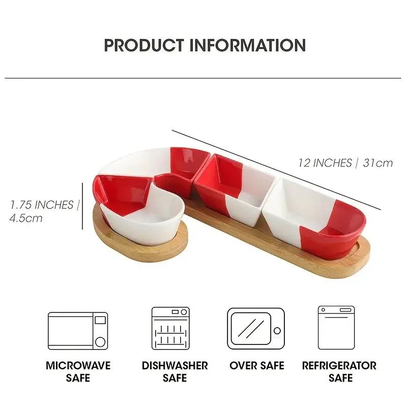 Bamboo Christmas Candy Cane Tray with 3 Holiday Sweet Containers by House Of Avana