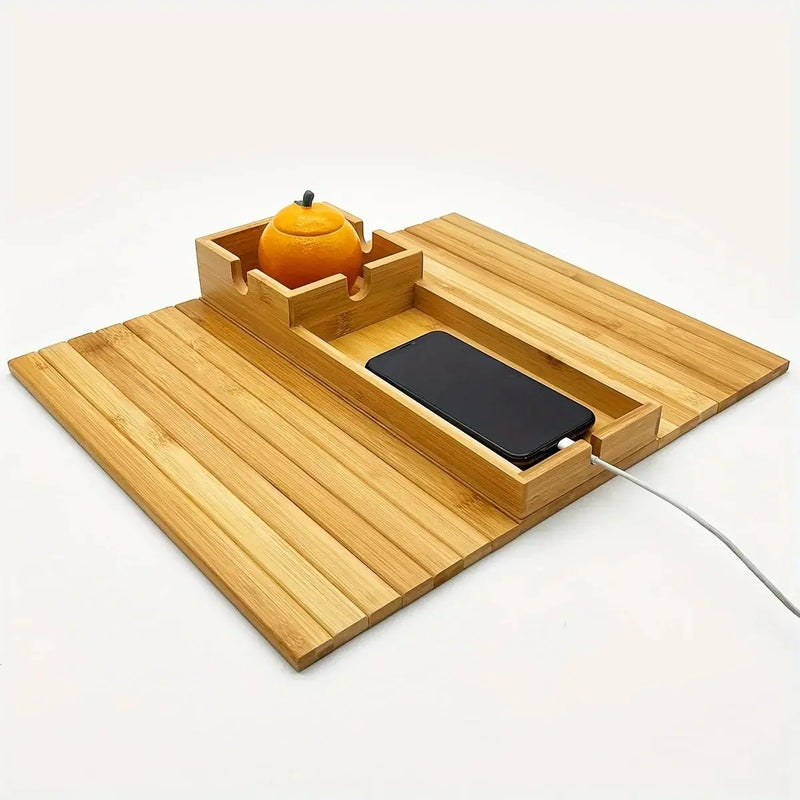 Bamboo Sofa Armrest Tray with Removable Organizer for Couch Lovers by House Of Avana