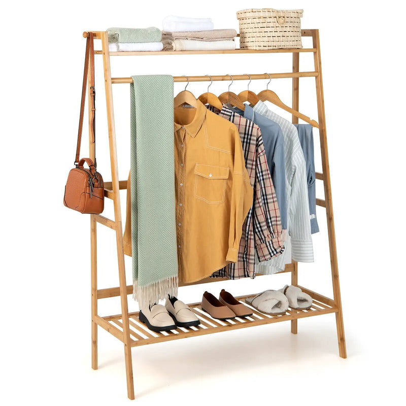 Bamboo Clothing Rack with Storage Shelves-Natural by DirectDeals