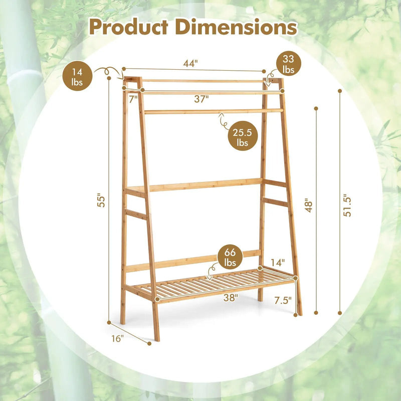 Bamboo Clothing Rack with Storage Shelves-Natural by DirectDeals