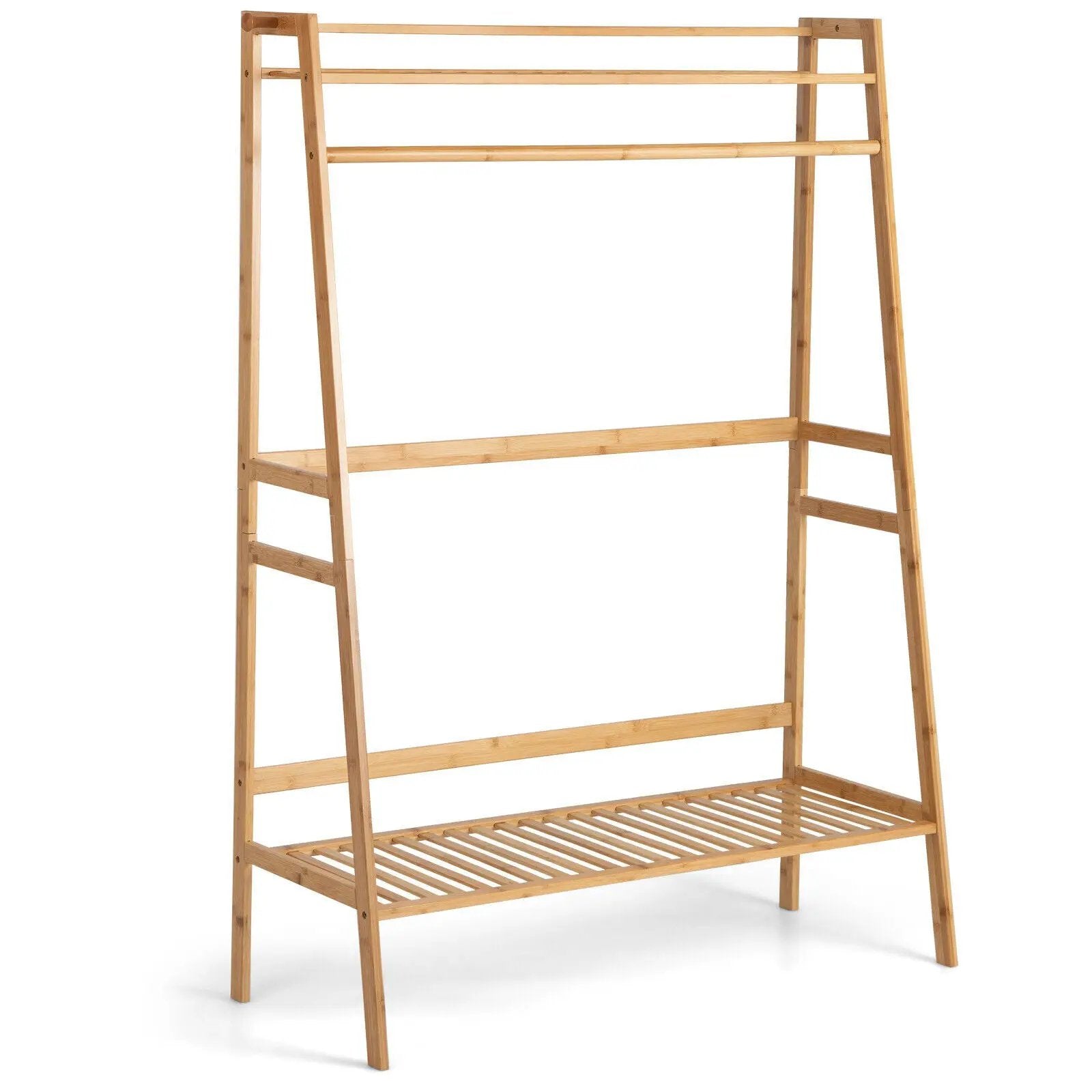 Bamboo Clothing Rack with Storage Shelves-Natural by DirectDeals