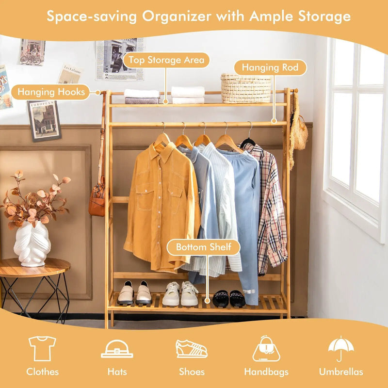 Bamboo Clothing Rack with Storage Shelves-Natural by DirectDeals