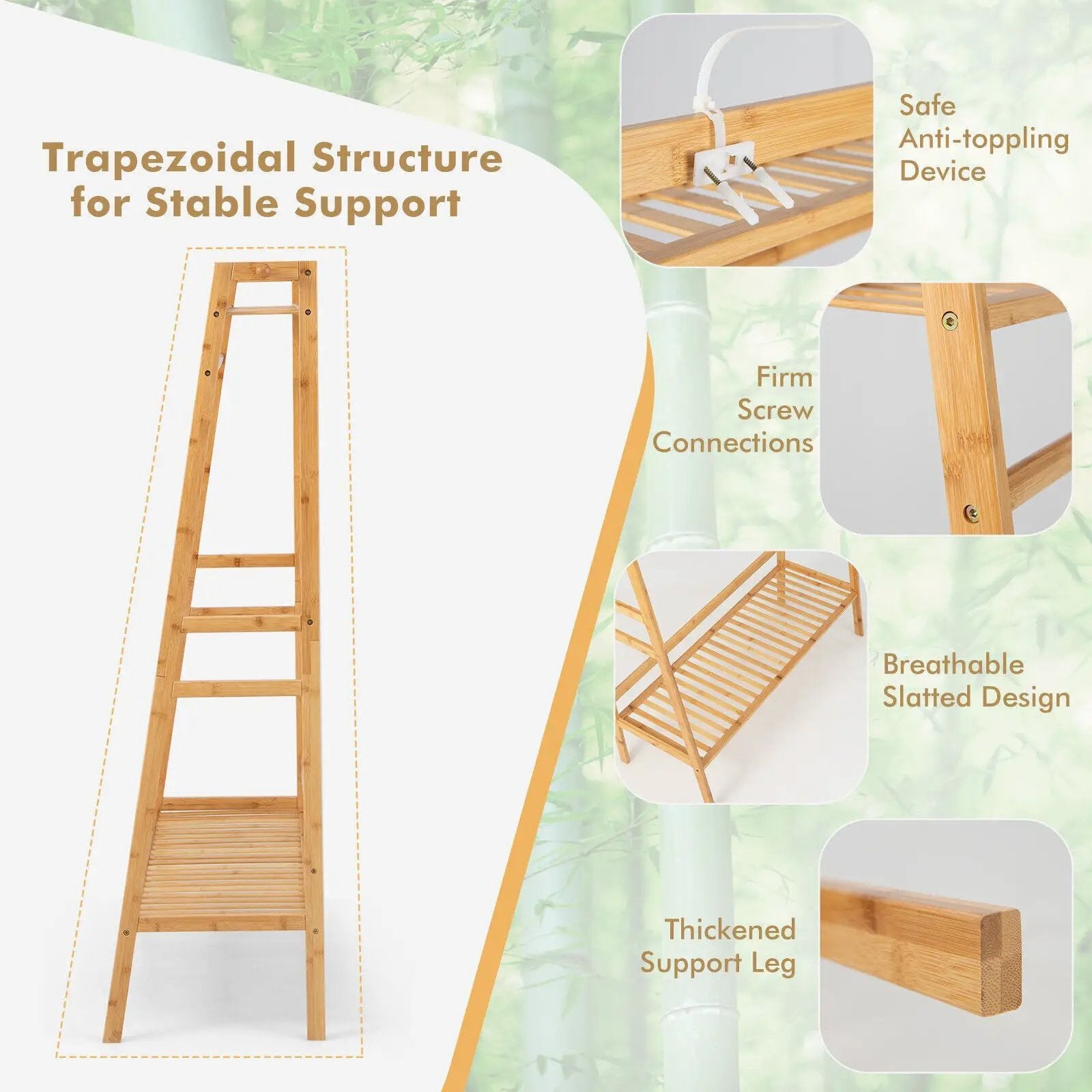 Bamboo Clothing Rack with Storage Shelves-Natural by DirectDeals