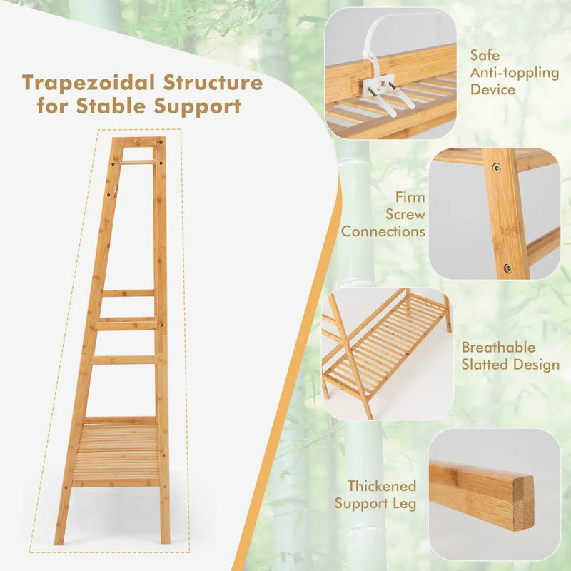 Bamboo Clothing Rack with Storage Shelves-Natural by DirectDeals
