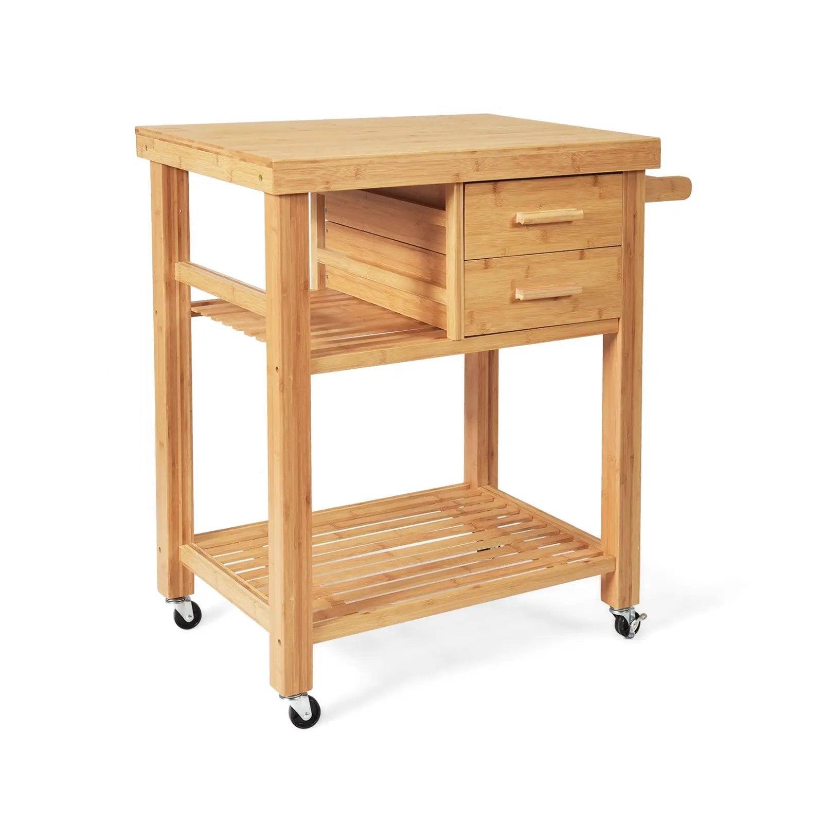 Bamboo Kitchen Trolley Cart with Tower Rack and Drawers by DirectDeals