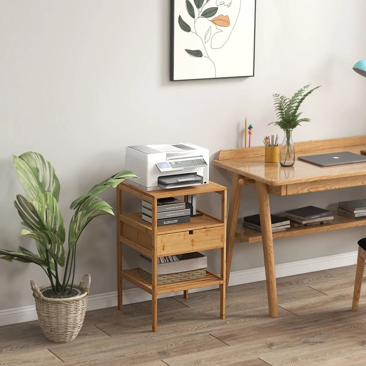 Bamboo Nightstand with Storage Drawer and Slatted Shelf, photo 14 of 16