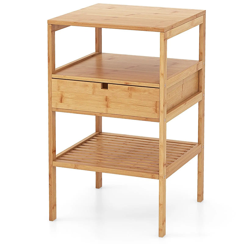 Bamboo Nightstand with Storage Drawer and Slatted Shelf by DirectDeals
