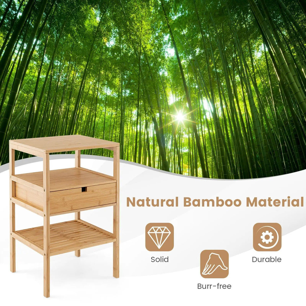 Bamboo Nightstand with Storage Drawer and Slatted Shelf, photo 6 of 16