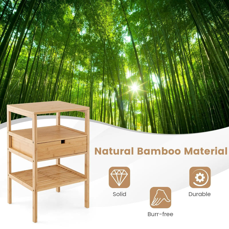 Bamboo Nightstand with Storage Drawer and Slatted Shelf by DirectDeals