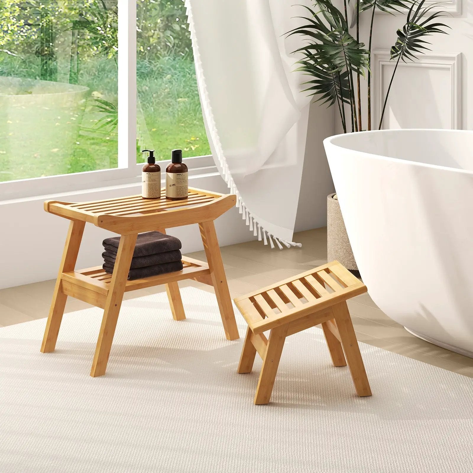 Bamboo Shower Seat Bench with Underneath Storage Shelf-Natural by DirectDeals