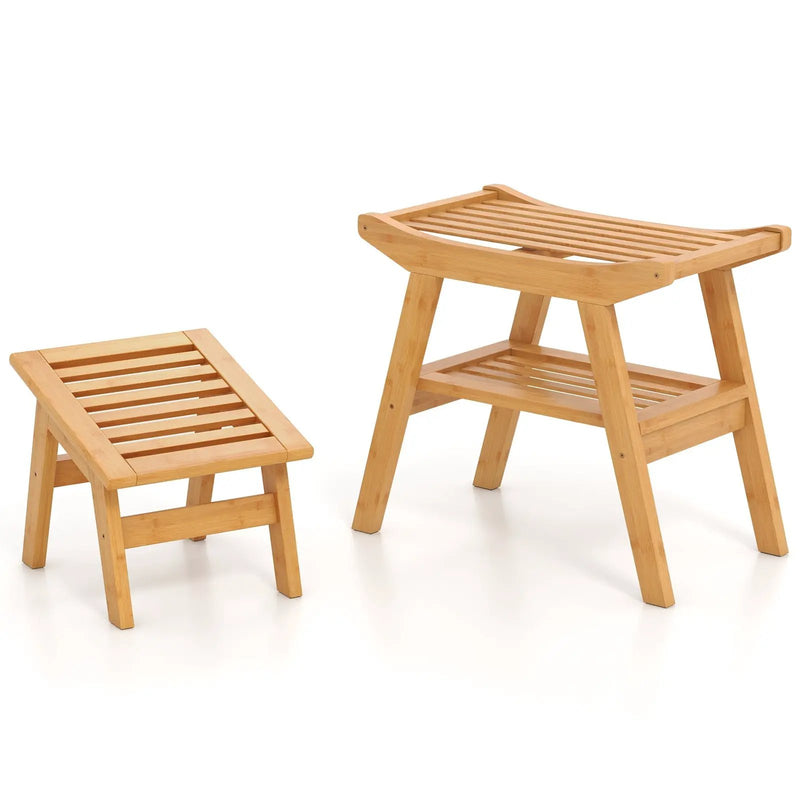 Bamboo Shower Seat Bench with Underneath Storage Shelf-Natural by DirectDeals