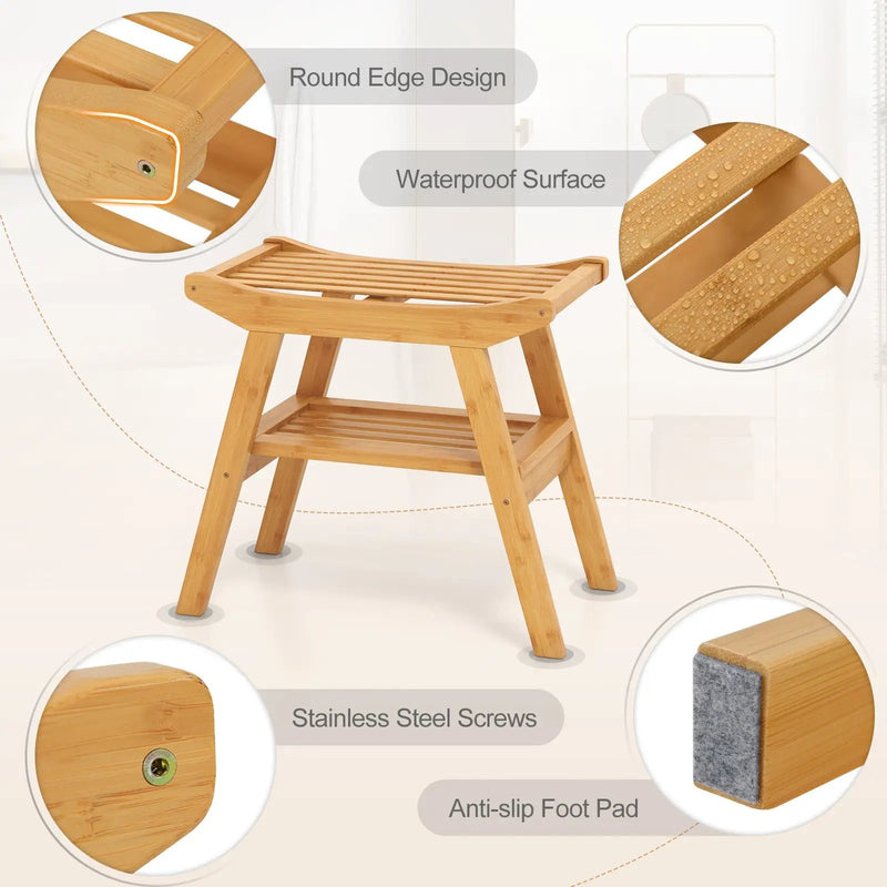 Bamboo Shower Seat Bench with Underneath Storage Shelf-Natural by DirectDeals
