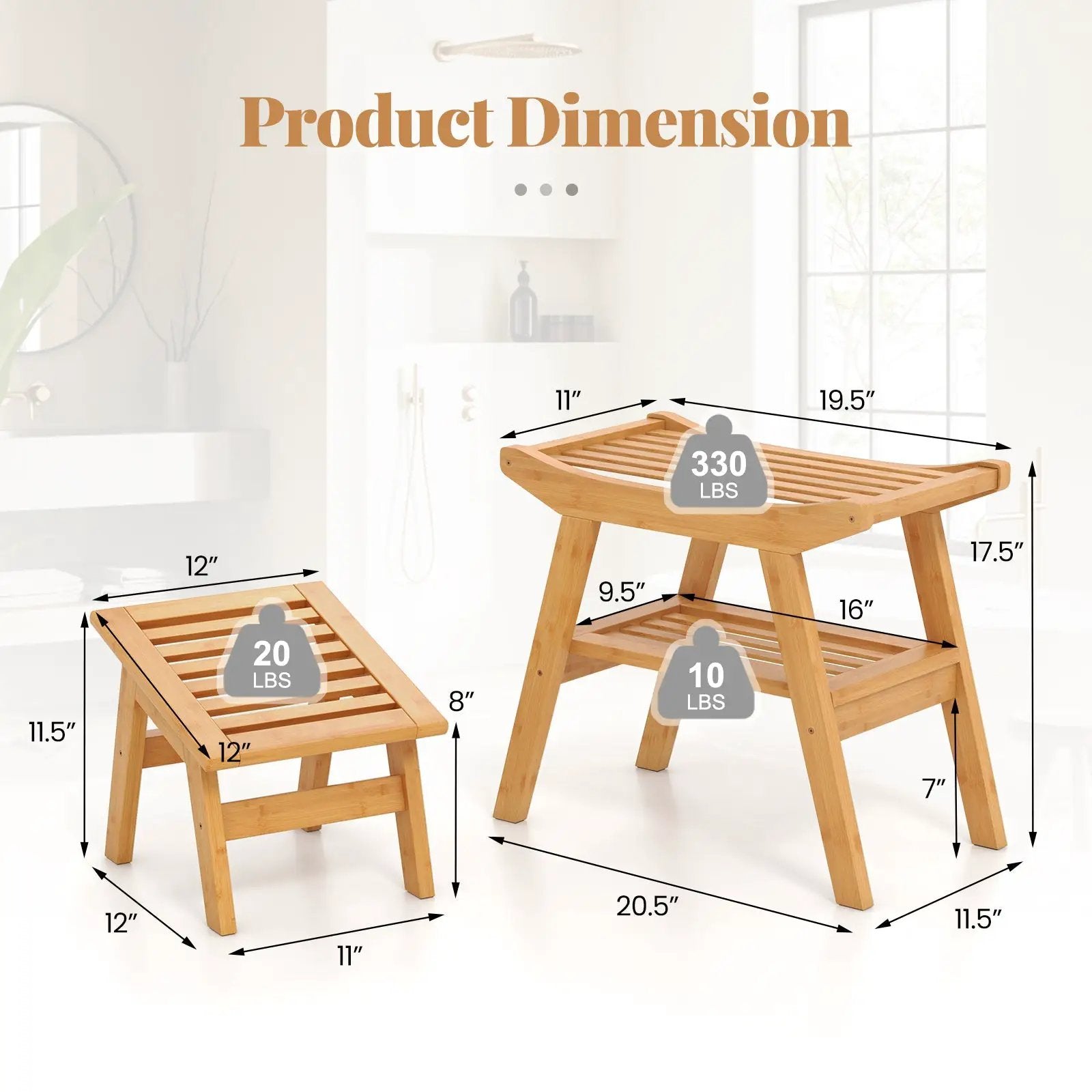 Bamboo Shower Seat Bench with Underneath Storage Shelf-Natural by DirectDeals