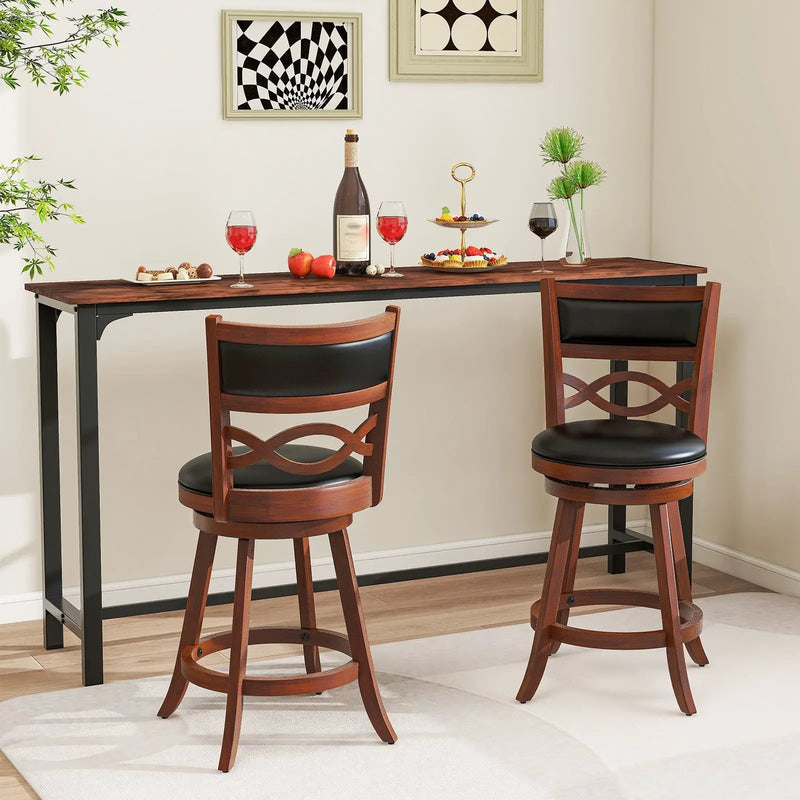 Bar Stools Set of 2 with Rubber Wood Frame and Faux Leather Upholstered Seat by DirectDeals