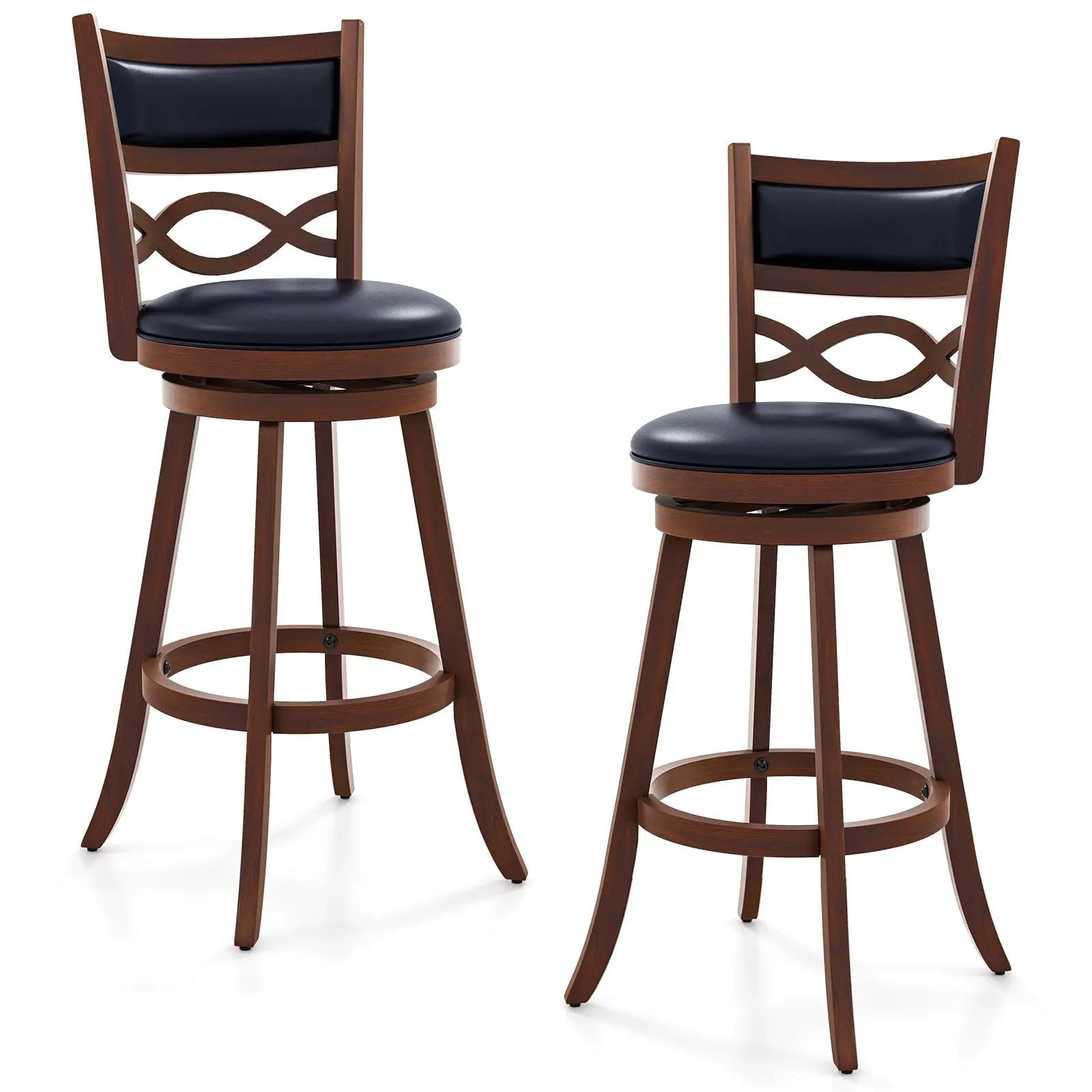 Bar Stools Set of 2 with Rubber Wood Frame and Faux Leather Upholstered Seat by DirectDeals