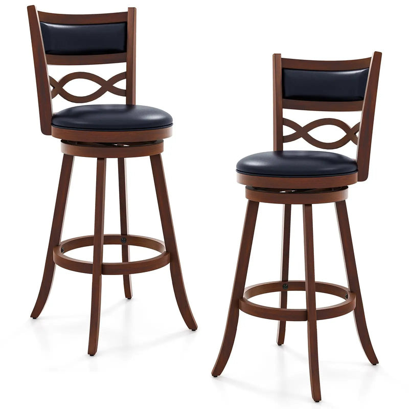 Bar Stools Set of 2 with Rubber Wood Frame and Faux Leather Upholstered Seat by DirectDeals