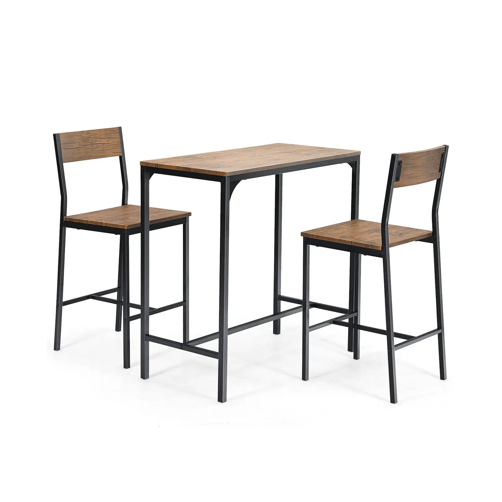 3 Pieces Bar Table Set with 2 Stools-Black by DirectDeals