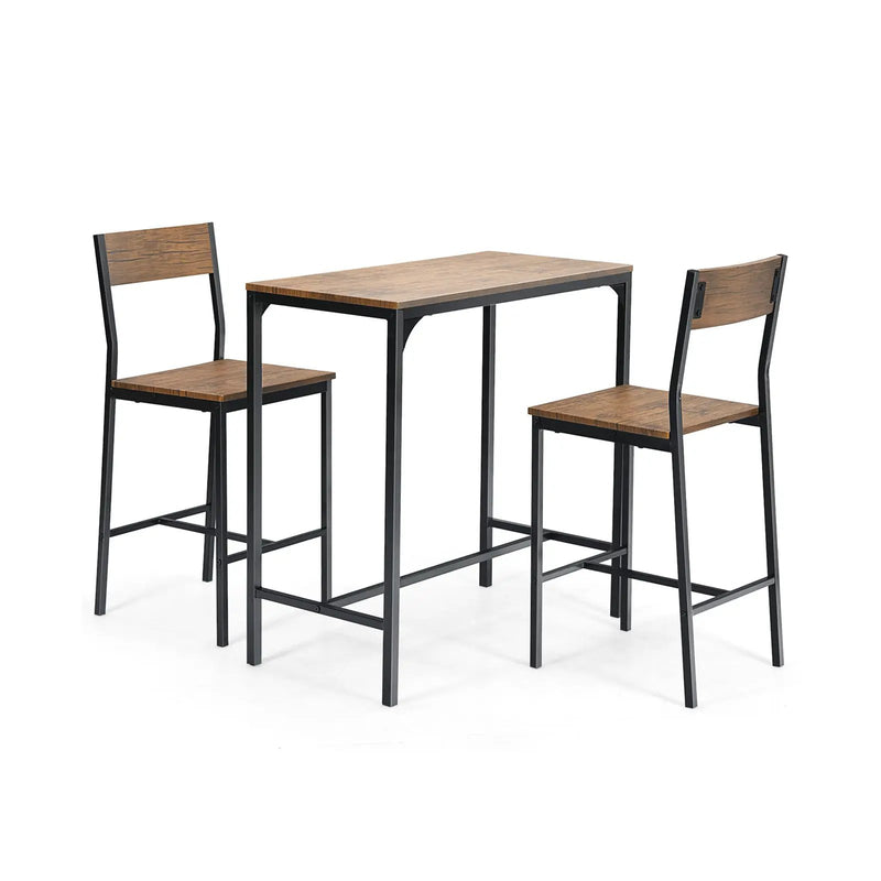 3 Pieces Bar Table Set with 2 Stools-Black by DirectDeals