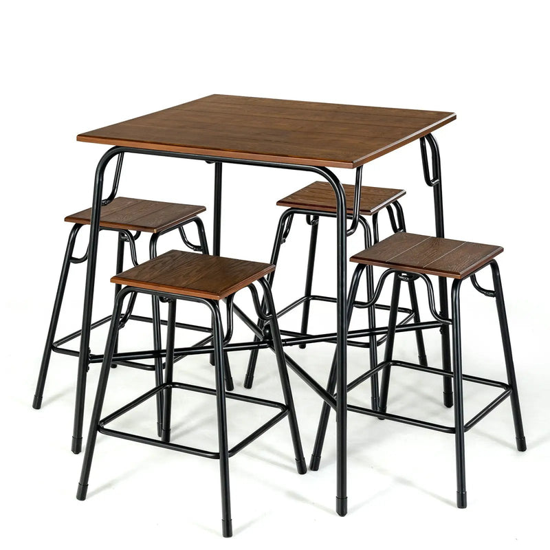 5 Pieces Bar Table Set with 4 Counter Height Backless Stools-Rustic Brown by DirectDeals