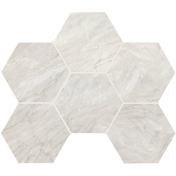 Bardiglio Gray Honed Hexagon Marble Look Porcelain Mosaics 12x16 1/3