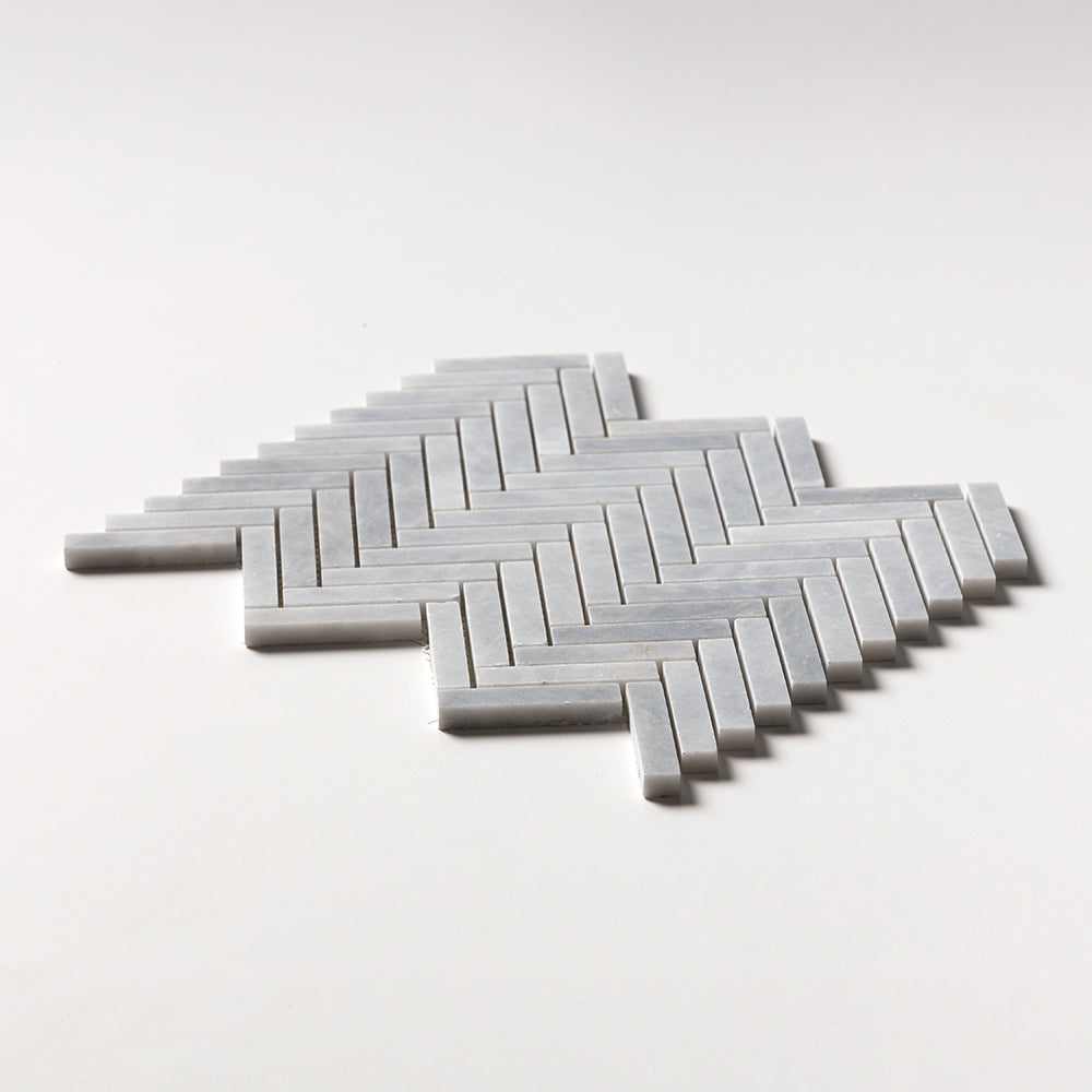 Bardiglio Light Honed Herringbone Marble Mosaics 12 1/8x13 3/8 Marble Honed 16x16 Mosaics — 2
