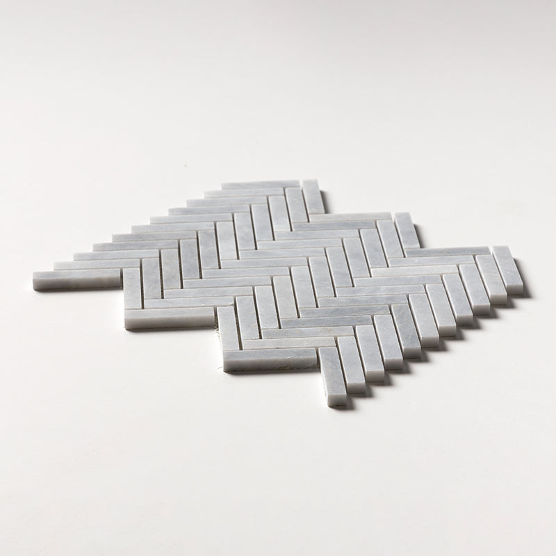 Bardiglio Light Honed Herringbone Marble Mosaics 12 1/8x13 3/8 Marble Honed 16x16 Mosaics — 2