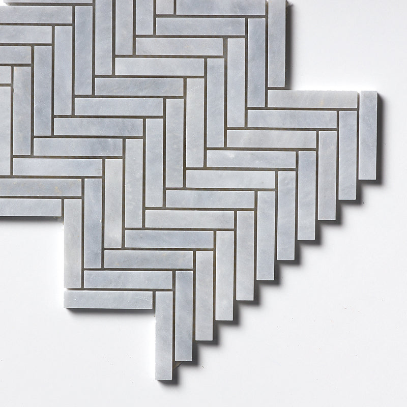 Bardiglio Light Honed Herringbone Marble Mosaics 12 1/8x13 3/8 Marble Honed 16x16 Mosaics — 3