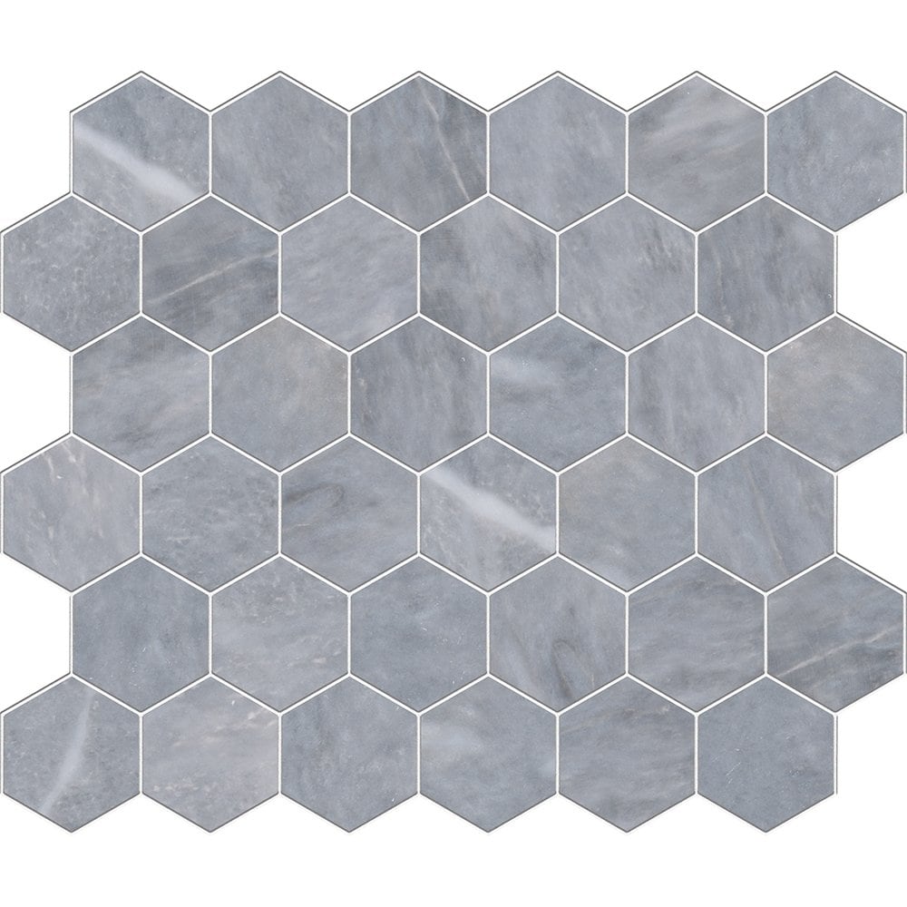 Bardiglio Light Honed Hexagon Marble Mosaics 10 3/8x12 Marble Honed 12x12 Mosaics