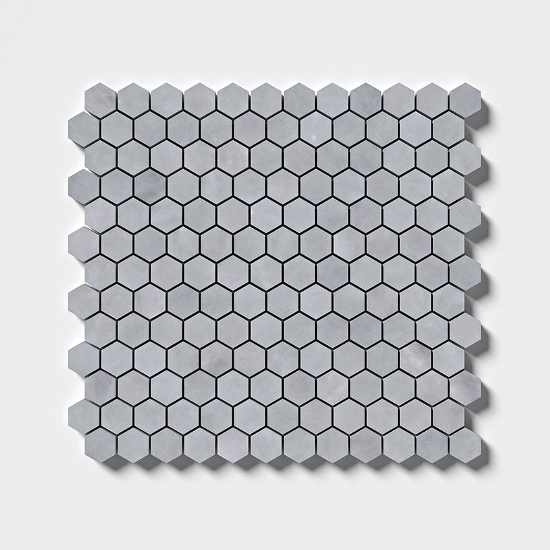Bardiglio Light Honed Hexagon 1x1 Marble Mosaics 11 1/2x12 1/4 Marble Honed 12x12 Mosaics