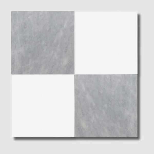 Bardiglio Light, Thassos Extra Honed Checkerboard Pattern Marble Tiles 12x12