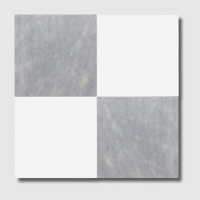 Bardiglio Light, Thassos Extra Honed Checkerboard Pattern Marble Tiles 12x12 Marble Honed 12x12 Tiles