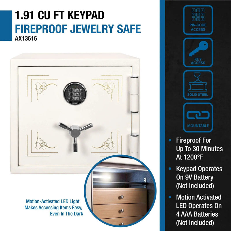 Barska 1.91 CF White Fireproof Jewelry Safe With Digital Keypad Lock (SAK42861) by SAKSBY WHOLESALE